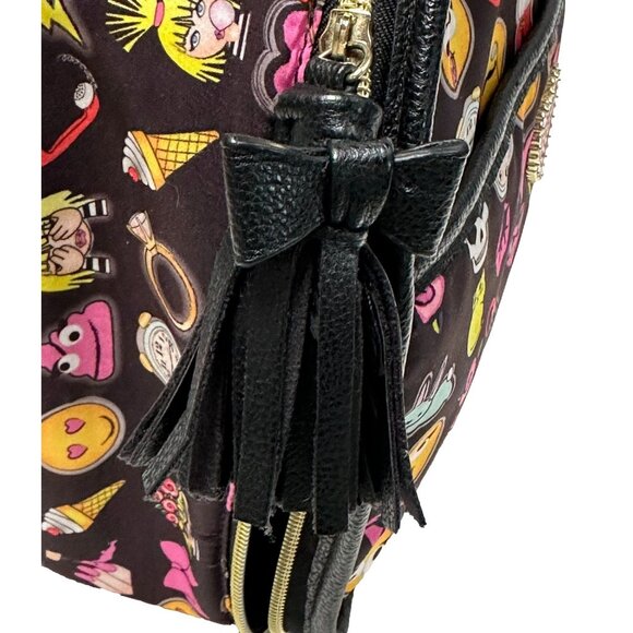 Betsey Johnson Emoji Purse Colorful Black Handheld Bag Top Handle Bow Tassel - Picture 5 of 12